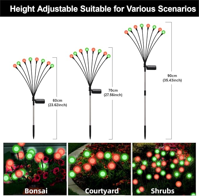 Solar Firefly Lights Red and Green, 4 Pack 800mAh Swaying Firefly Garden Lights Solar Powered Outdoor Waterproof for Yard Patio Lawn Pathway Walkway Stake Christmas Decor (Red & Green 4Pack)
