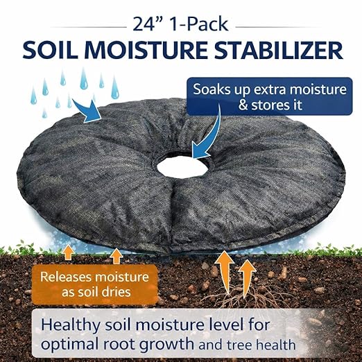 SteadySpring® 24" Smart 30+Day Tree Watering Mat - AUTO Refills with RAIN and Slow Releases As Plant Needs - for Root Balls 11" - 15" Dia Slow Release Technology Prevents Over and Under Watering (1)