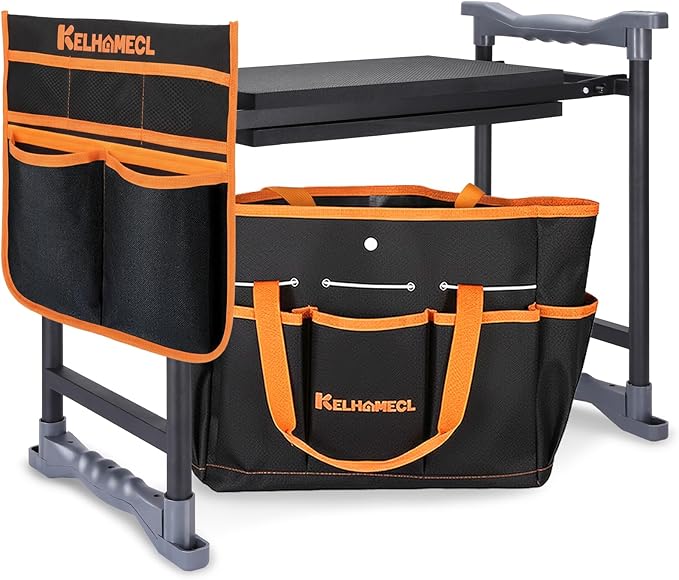 Garden Kneeler and Seat, Extra Wide Thick EVA Pad, Heavy Duty Foldable Garden Bench Holds 350lbs, Ergonomic Kneeling Stool with Garden Tool Pouches, Gardening Gifts for Women, Men & Seniors
