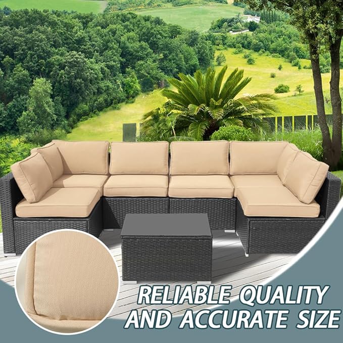 14Pcs Outdoor Cushion Covers Replacement Washable w/Zipper for 6-Seaters Sofa Patio Slipcovers Set Seat and Back Covers Only-25x25x3.15inch