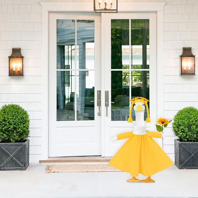3 Pcs Porch Goose Outfits, for 23-28 Inch Porch Goose,Patriotic Costume for Plastic/Cement Statue for Outdoor Courtyard Garden Terrace Art Decoration (Sunflower, 23-28IN)