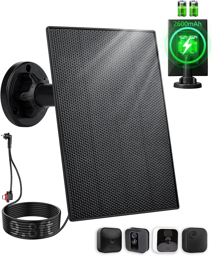 Solar Panel for Blink Camera, 3W Solar Charger Built-in 2600mAh Battery,IP65 Waterproof Solar Panels for Blink Outdoor 4(4th Gen)/Outdoor(3rd Gen) XT3 & XT2/XT Camera, with 9.8ft Cable (1)