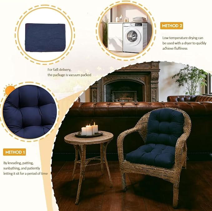 18 x 18 U Shaped Seat Cushions Set Patio Seat Pad Floral Rocking Chair Cushion for Indoor Outdoor Chair Use Blue Grey, Set of 2