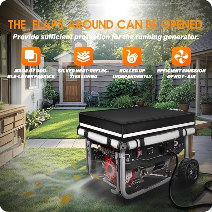 Generator Covers While Running, 32x24x24 inch Generator Cover, 900D+210D Heavy Duty Waterproof, PVC Transparent Visual Operation Window, Top Can Be Opened for Refueling. Black