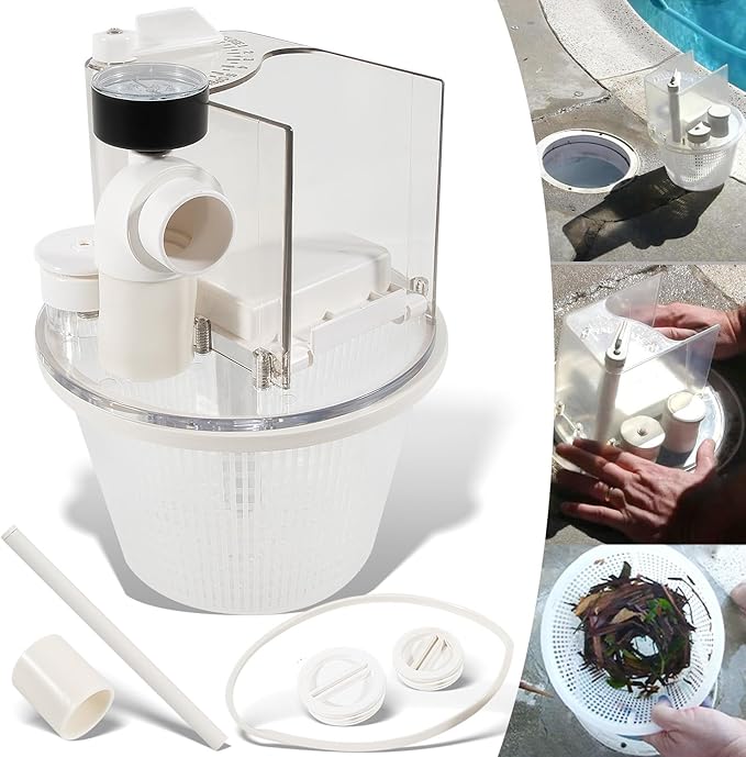 R211100 Vac-Mate Pool Cleaner Dispenser Box – Multi-Function Vacuum Skimmer Attachment – Includes Basket, Pressure Gauge & Easy Install Kit