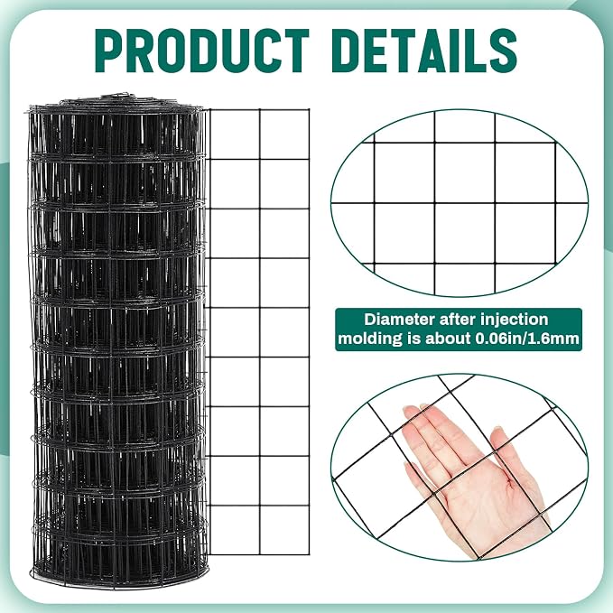 Gisafai 16 Gauge Galvanized Welded Wire Fence 3 ft x 100 ft PVC Coated Hardware Cloth, 2.36" x 2.36" Mesh, Heavy Duty Garden Fencing Roll for Chicken, Dog Yard, Deer Cattle & Animal Protection(Black)