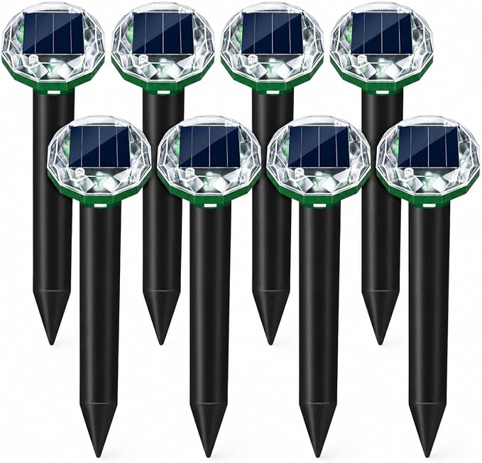 8Pack Solar Powered Mole Repellent for Lawns,IP65 Waterproof Sonic Gopher Repellent for Lawns,Ultrasonic Mole Deterrent Stakes,Get Rid for Groundhog,Woodchuck,Vole,Chipmunk for Yard Garden