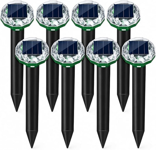 8Pack Solar Powered Mole Repellent for Lawns,IP65 Waterproof Sonic Gopher Repellent for Lawns,Ultrasonic Mole Deterrent Stakes,Get Rid for Groundhog,Woodchuck,Vole,Chipmunk for Yard Garden