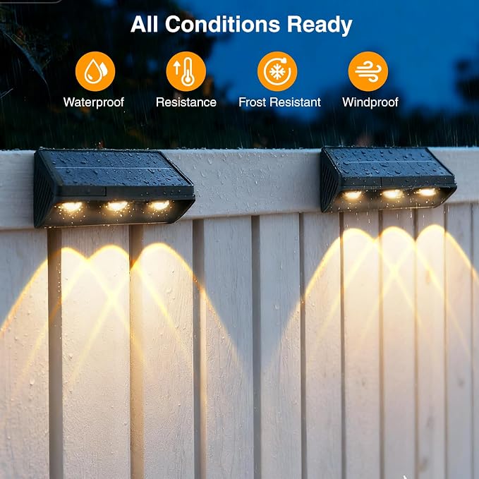 Onforu Solar Fence Lights,12 Pack Solar Lights Outdoor,3 Modes(Warm/Neutral/Cool White) for Outside,Dusk to Dawn Outdoor Light,IP65 Waterproof Deck Lighting for Patio,Step,Backyard,Railing,Wall