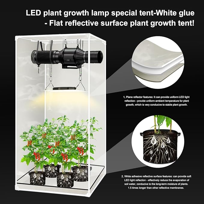 ATOUR LED Grow Light Specil Tent, High Reflective PE Film Grow Tent, 1680D High Strength Canvas Plant Tent with Observation Window & Floor Tray for Hydroponics Indoor Plant (48"x24"x60")