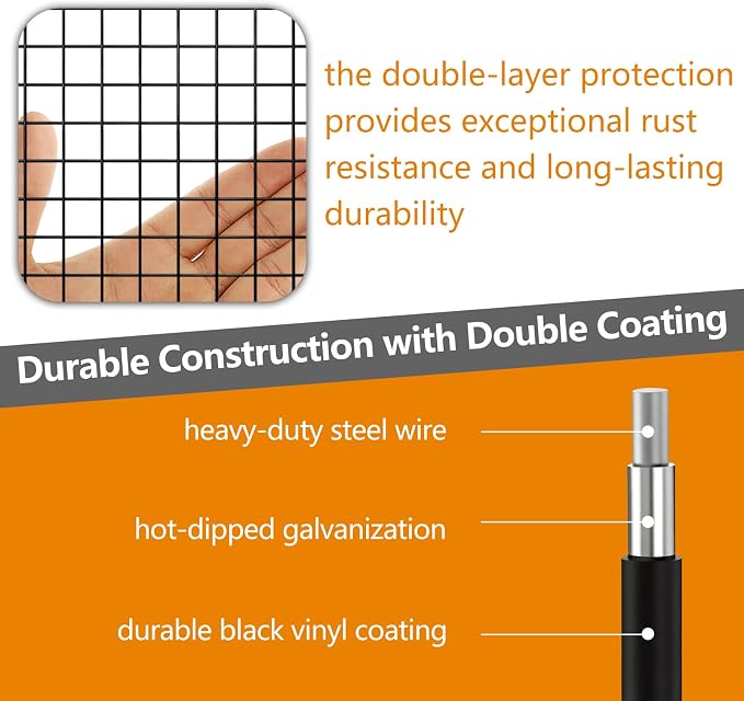 Gardeal 19 Gauge Black Hardware Cloth1/2 Inch -Vinyl Coated Welded Wire Mesh Roll- Duty Rust Proof Fencing for Gardens, Poultry Animal Netting Cage Screen (Black 1/2 16inx50Ft)