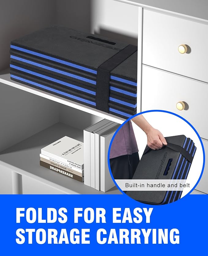 1.1" Foldable Kneeling Pad, Large Supportive Mechanic Mat with Storage Strap & Tool Tray, Extra Thick Comfortable Foam Knee Pad for Gardening, Garage, Workshop Repairing, 47.2"x15.7"