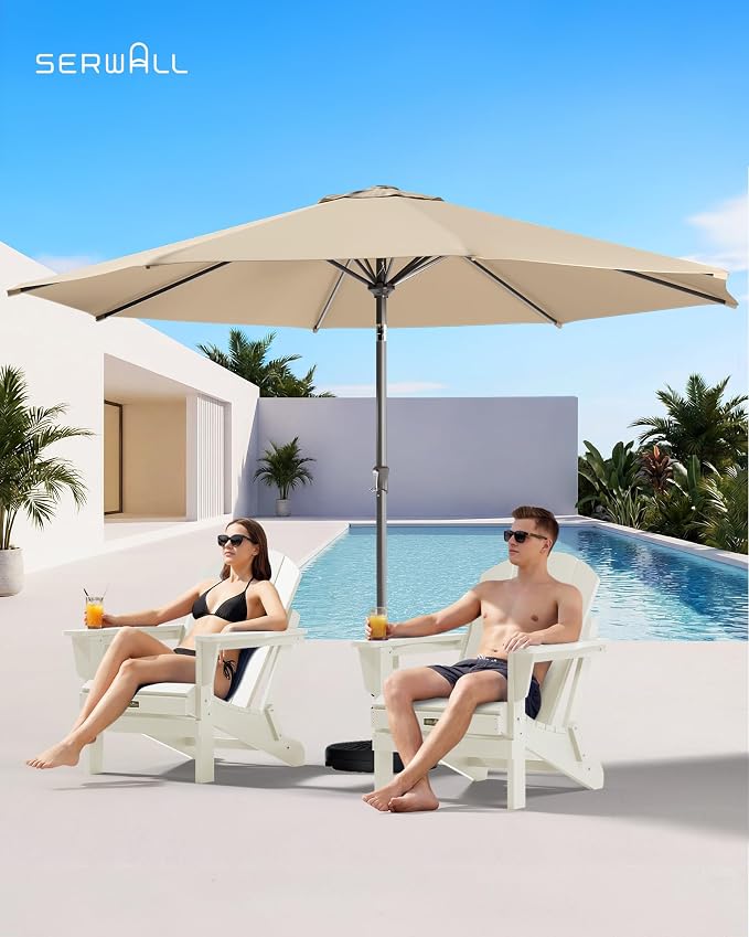 SERWALL Folding Adirondack Chair - HIPS Adirondack Chairs Outdoor Chairs Weather Resistant Fire Pit Chairs- White