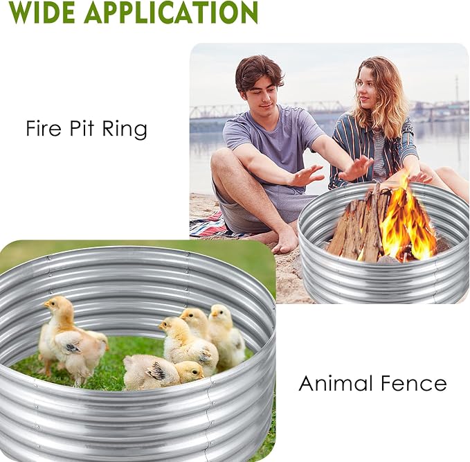 FORTUNO 36 Inch Round Galvanized Metal Fire Pit Ring, Bonfire Fire Ring, 17 Inch High, Durable for Outdoor Fire Pits, Patios and Camping, Silver