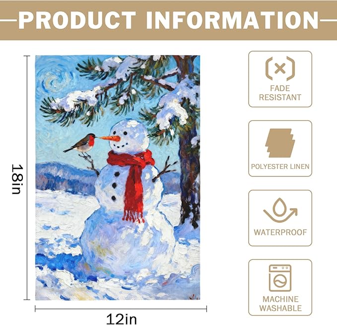Winter Snowman Garden Flag 12x18 Inch Winter Snow Scene Cardinal Tree Holiday Decorative Yard Flags for Outside Double Sided Seasonal Outdoor Home Farmhouse Decoration Porch New Year Decor