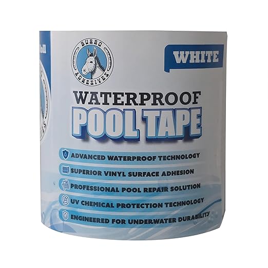 Burro Adhesives Waterproof White Pool Tape 4" x 10' - Heavy Duty PVC Vinyl Pool Repair for Underwater & Dry Applications, Commercial & Residential Pools, Instantly Seals Leaks