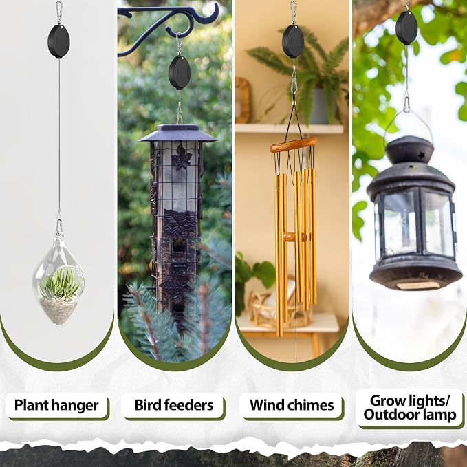 Leinuosen 8 Pack Upgraded Plant Pulleys for Hanging Plants Heavy Duty Retractable Plant Hanger, 304 Stainless Steel Rope Adjustable Climbing Hook for Garden Baskets Pots, Birds Feeder (Black)