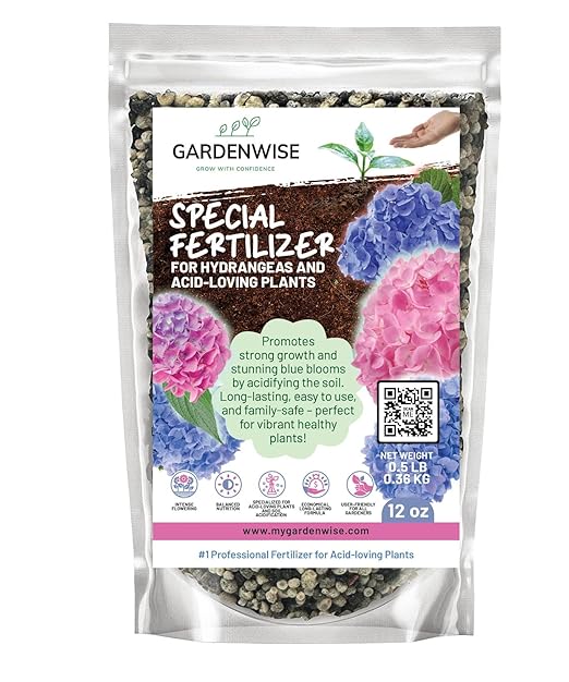 GARDENWISE Slow Release Hydrangea Fertilizer with Iron & Sulfur – Indoor & Outdoor Soil Acidifier for Miracle Growth (12 oz)