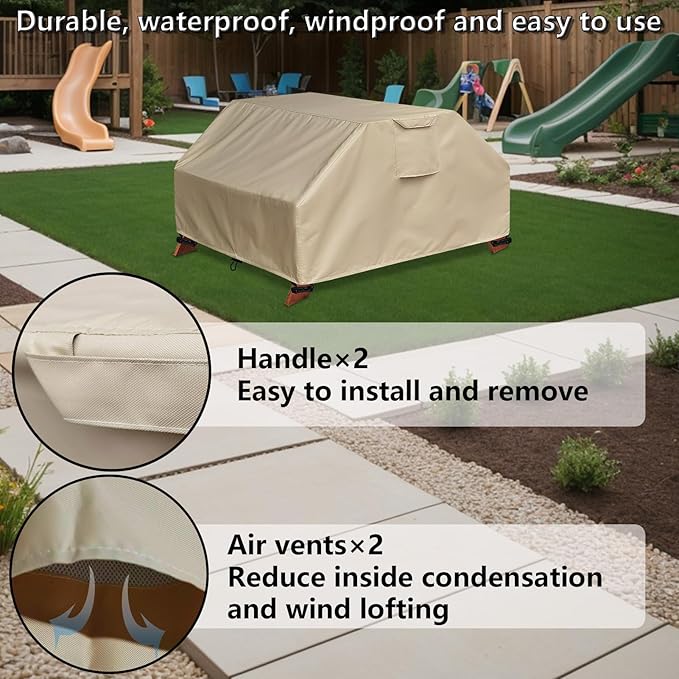 Kids Picnic Table Cover Waterproof for Sand & Water Activity Table, Weatherproof and UV-Resistant Material for All-Season Protection, Toddler Patio Wooden Table Cover (Khaki)
