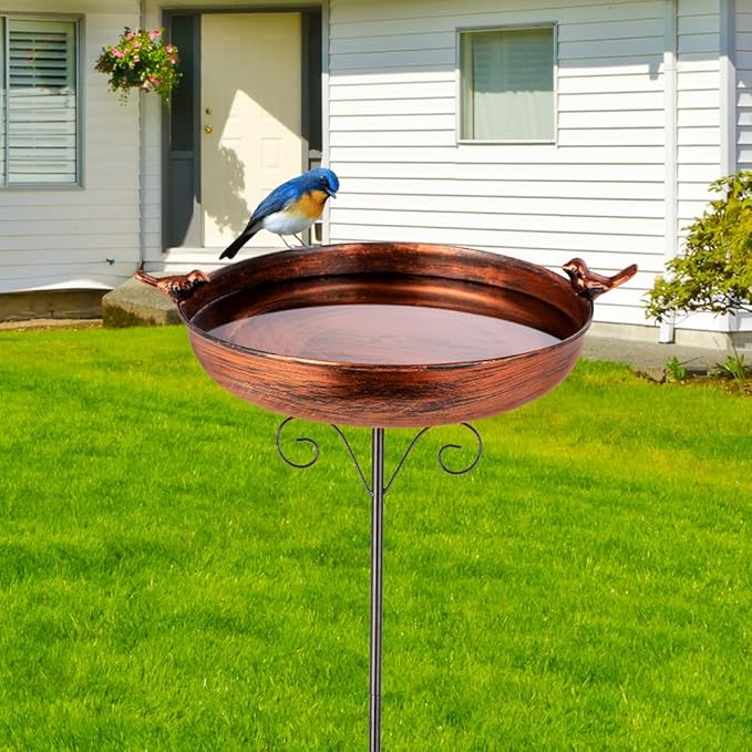 DREAMSOUL 38 Inch Tall Bird Bath with Stake, Vintage Copper Bird Bath for Outside Metal Freestanding Birdbath for Garden Yard Patio