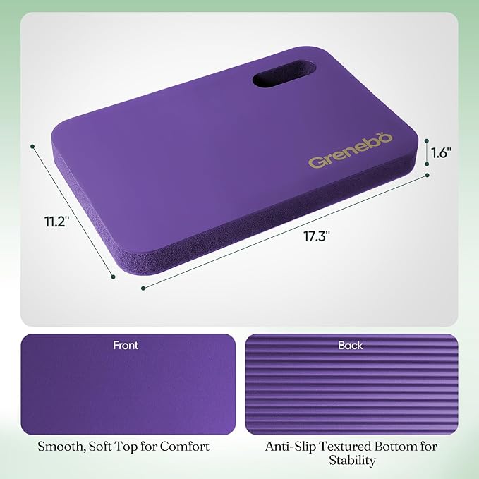 Grenebo 2-Pack 1.6" Extra Thick NBR Foam Garden Kneeling Pads, Ultra Soft Cushion Kneeling Pads for Gardening, Gardening Kneeling Pad for Baby Bathing, Work, Exercise, 17.3×11×1.6 in, Purple