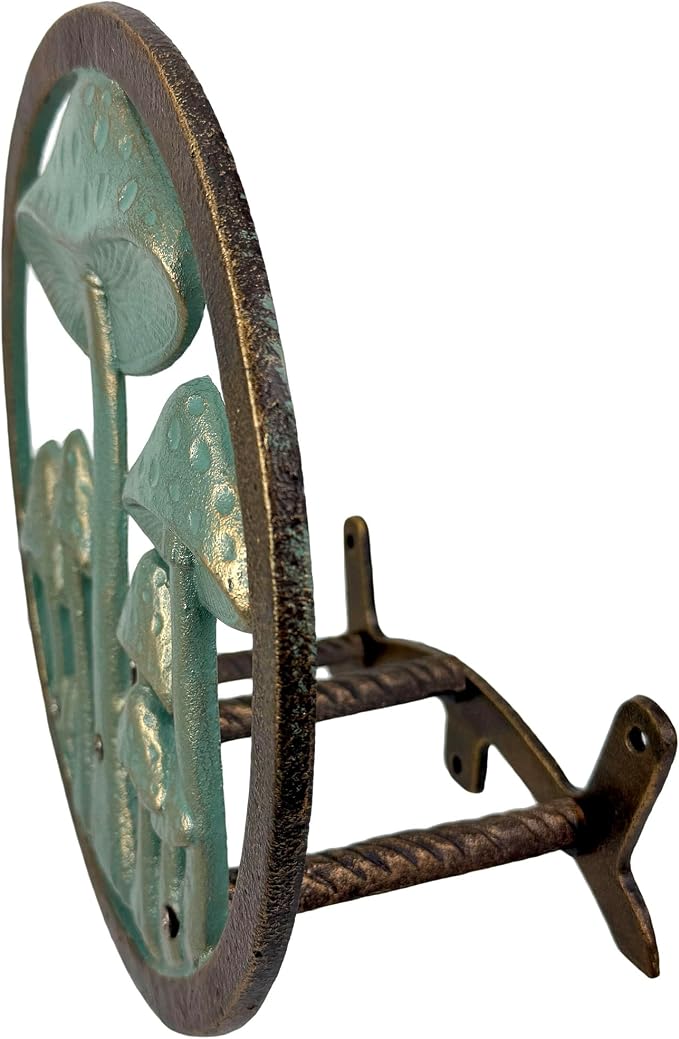 Zeckos 11.75 Inch Cast Iron Mushroom Garden Hose Holder, Verdigris and Bronze Outdoor Hose Hanger with Matching Hardware for Porch, Patio, Fence or Yard Wall Decor and Garden Hose Storage