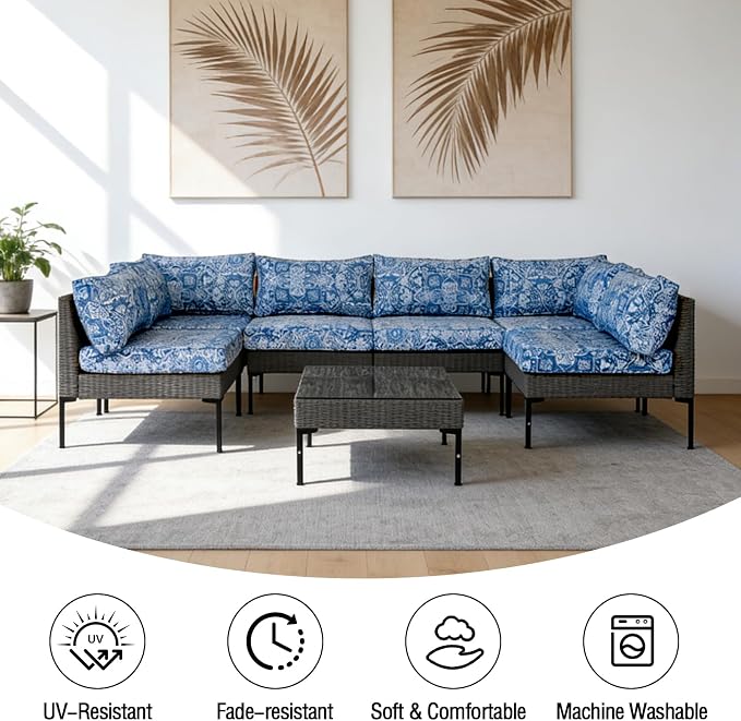 14Pieces Patio Cushion Covers Replacement Outdoor Water-Resistant Couch Covers Splashproof UV-Resistant Furniture Protectors Cushion Sofa Slipcovers Set with Zippers,Cover Only