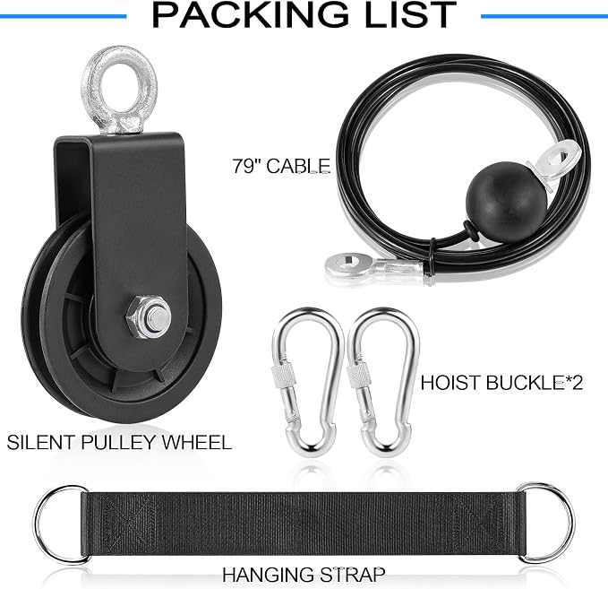 3.54 in Cable Pulley 360 Rotation Traction Wheel with Carabiner and Strap,Silence Smooth Detachable for DIY Gym Pulley System,DIY Gym Attachment Lifting Blocks,Ladder Lift,Hoists,Clothesline