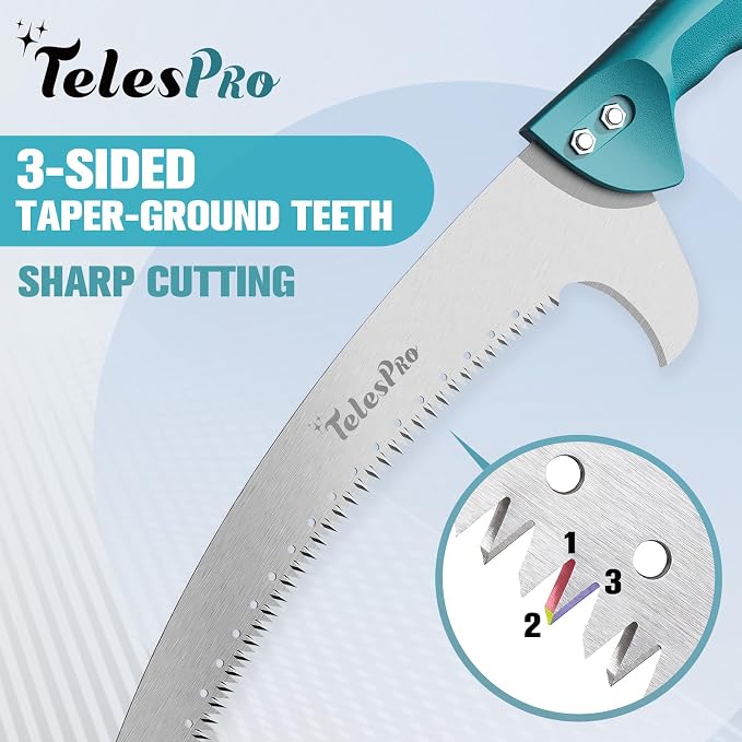 TelesPro Extendable Tree Trimmer: Manual Pole Saw | 6-24ft Telescoping Pruning Pole for Tree Trimming | Saw Attachment, Safety Goggles, and Gloves Included | Trim Branches up to 2" Diameter