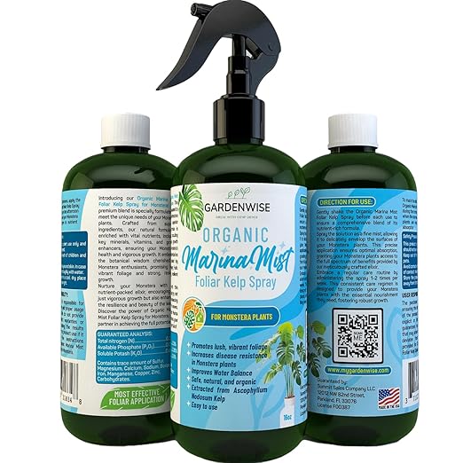 GARDENWISE Organic Marina Mist Foliar Spray for Monstera, Philodendron, Elephant’s Ear and Other Tropical Houseplant | Liquid Fertilizer | Micro Nutrients for Vital Health | Liquid Plant Food (8 OZ)