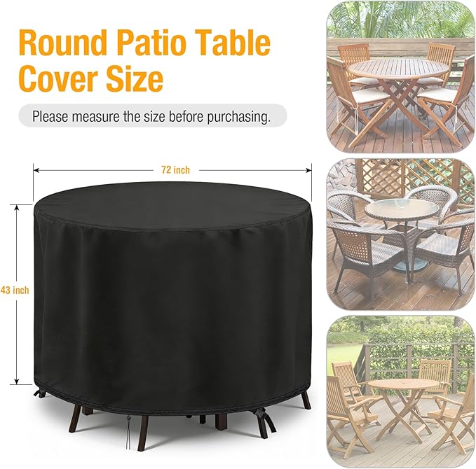 POMER Waterproof Round Patio Outdoor Table Cover,Bar Height Table and Chair Cover Waterproof Outdoor Tall High Table Cover for Round Furniture Set (72" D x 43" H)