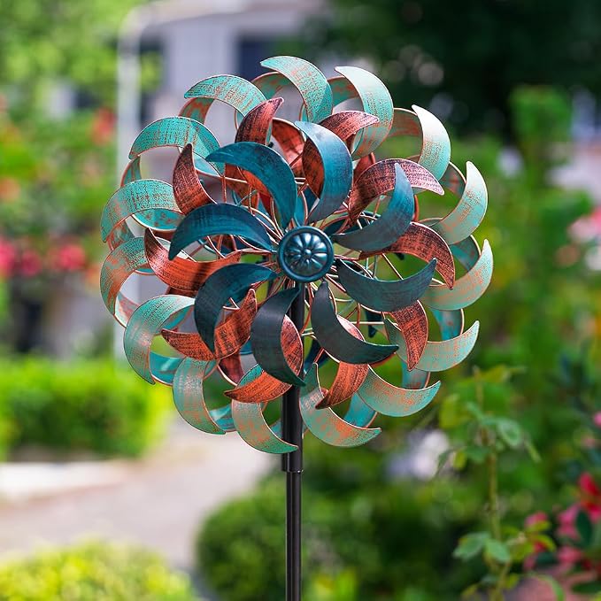 Stargarden Wind Spinners for Yard and Garden,Metal Wind Sculptures & Spinners, 6 Layers Windmill with Sturdy Stakes, Metal Yard Art Decoration