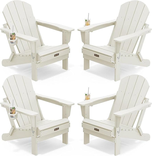 SERWALL Folding Adirondack Chair Set of 4 for Patio Garden Outdoors Fire Pit Chairs-White