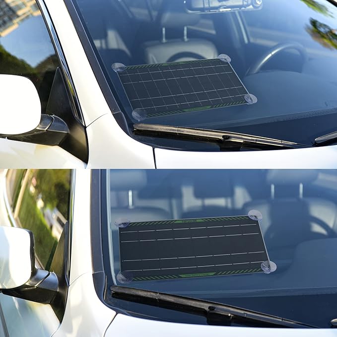 Topsolar 10 Watt 12 Volt Solar Trickle Charger 10W 12V Solar Panel Car Battery Charger Portable Solar Battery Maintainer for Car Motorcycle Boat Marine RV + Cigarette Lighter Plug Alligator Clip