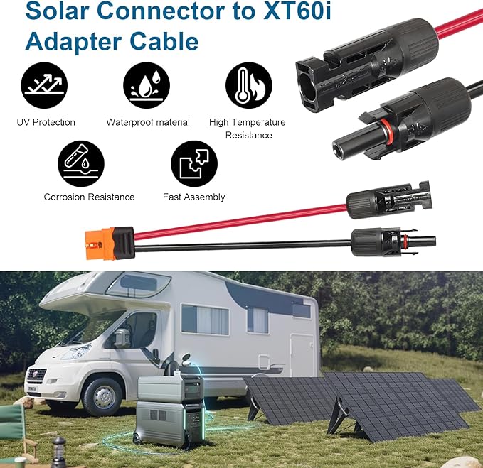MOOKEERF Solar to XT60i Cable 10AWG 30FT Solar Panel to XT60i Adapter Connector XT60i-F Extension Cable for Portable Power Station Solar Generator