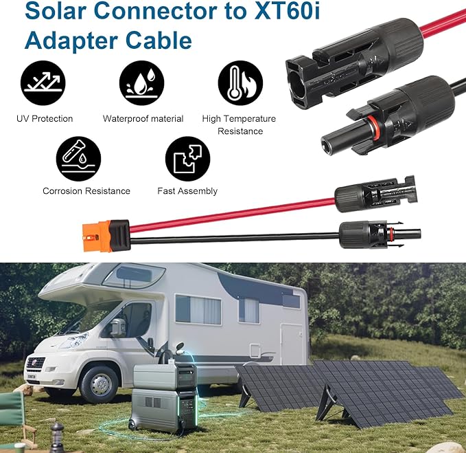 MOOKEERF Solar to XT60i Cable - 2PCS 2FT Solar Panel to XT60i Adapter Connector Extension Cable for Portable Power Station