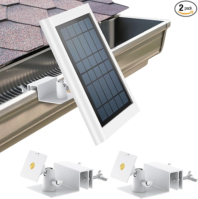 2Pack Gutter Mount for Solar Panel, No Drill Aluminum Alloy Bracket with 360° Rotation, Weatherproof and Rustproof, Easy Installation for Maximum Sunlight Exposure, White