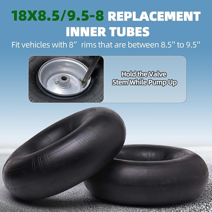 18x8.50/9.50-8 Replacement Inner Tube with TR-13 Valve Stem (2-Pack) - For Golf Cart/Tractor/Lawn Mower and More