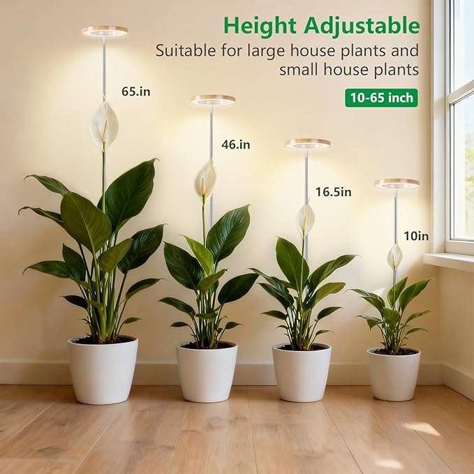 SDOVUERC Full‑Spectrum Grow Lights for Indoor Plants – Adjustable Height Plant Lamp with Wood‑Grain Finish, 6/12/18H Timer, 3 Color Modes, Perfect Plant Lights for Indoor Growing.(Pack 1)