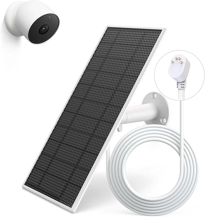 Solar Panel for Google Nest Camera, Upgraded Solar Power Charger for Google Nest Cam Indoor & Outdoor(Battery Version), Flexible Solar Panels with IP65 Waterproof and 13.1Ft Fast Charging Cable