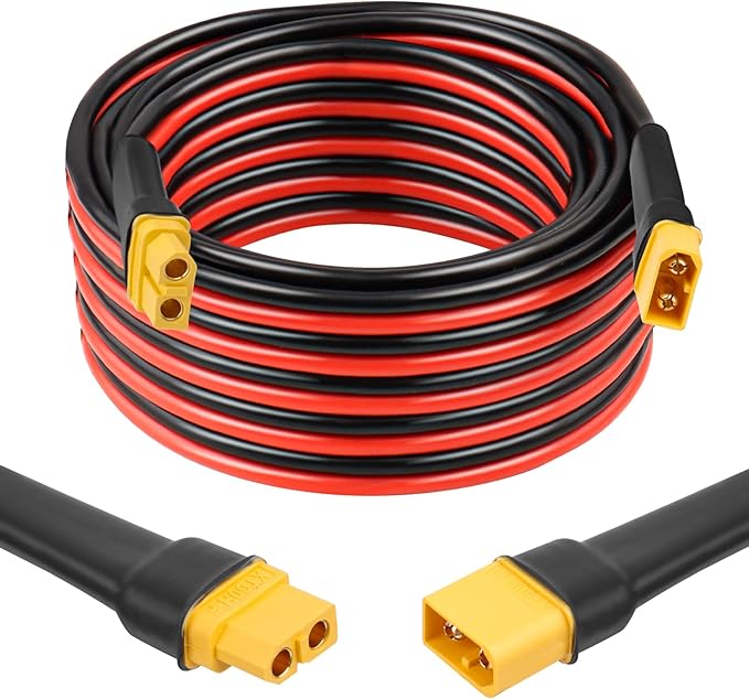 XT60 Extension Cable 20FT, 10AWG Tinned Copper Wire with XT60 Male to Female Connectors, Heavy-Duty Power Cord for RC Models, Drone, and Solar Applications