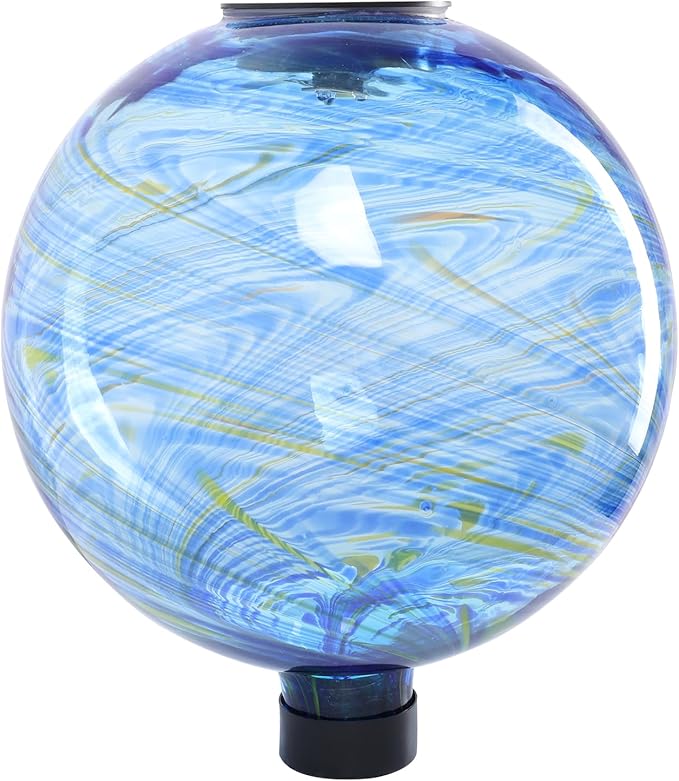 VCUTEKA Solar Gazing Ball, Glass Gazing Balls Sphere with Solar Light for Garden Lawn Outdoor Ornament Yard Decorative, Blue Swirl, 10"