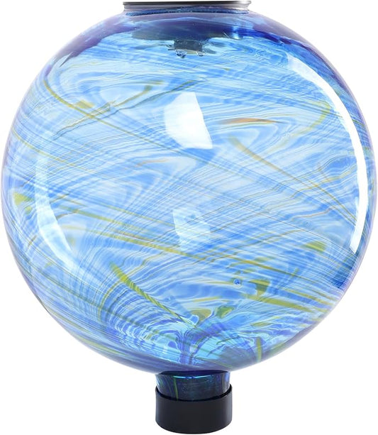 VCUTEKA Solar Gazing Ball, Glass Gazing Balls Sphere with Solar Light for Garden Lawn Outdoor Ornament Yard Decorative, Blue Swirl, 10"
