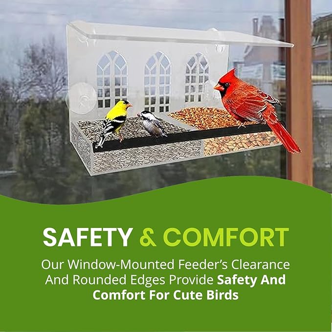 Nature Gear Acrylic Clear Window Bird Feeder with Strong Suction Cups, Removable Sliding Seed Tray, Weather-Resistant & Easy to Clean for Window Viewing, Bird Palace