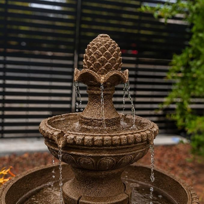 XBrand 39" Solar Water Fountain, Sand Stone Resin | 2-Tier, Outdoor