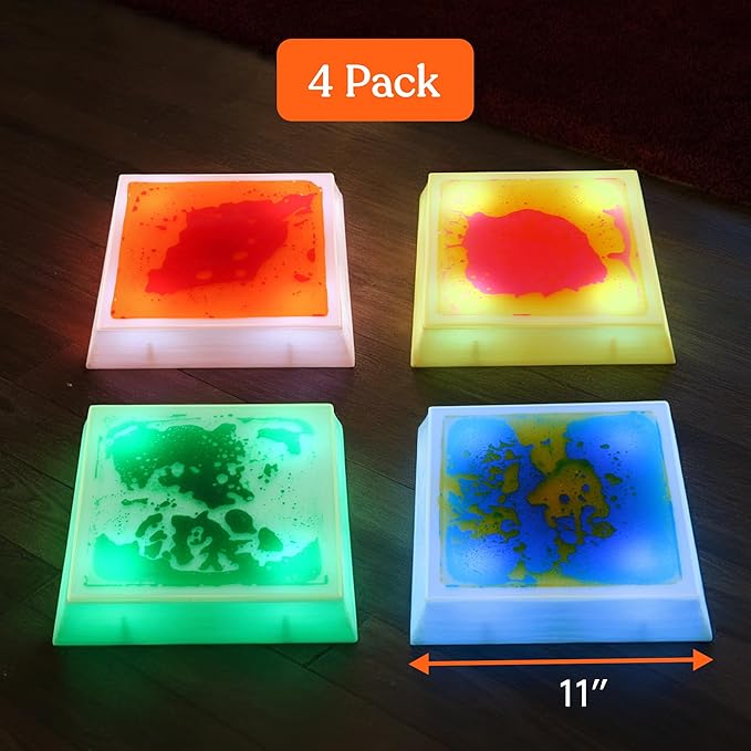 Special Supplies Liquid Gel LED Stepping Stones for Kids - Light-Up Square Balance Blocks - Promote Coordination, Balance, Strength for Toddlers & Children - Durable Non-Slip Rubber, Safe Indoor & Outdoor Play- 4 Pack