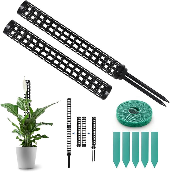 Moss Pole for Climbing Plants Monstera, Indoor Plant Supports, Plastic Moss Stick, Plant Stake for Garden, Extension Aid Climbing Rob (Black, 2pcs 10inch)