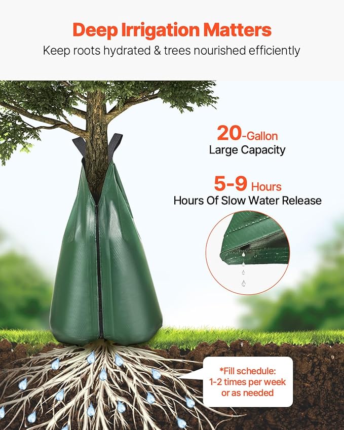 VEVOR Tree Watering Bag Slow Release 3 Pack 20 Gallons, Water Bags for Trees, Refillable Tree Drip Irrigation Bags with Zipper, Durable Tree Watering System for Deep Root Targeting