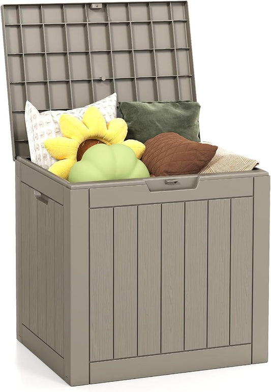 Skepphlay 30 Gallon Deck Box Outdoor Waterproof, Outdoor Storage Box Lockable, Resin Storage Bin for Package Delivery, Garden Tools, Patio Cushions (Beige)