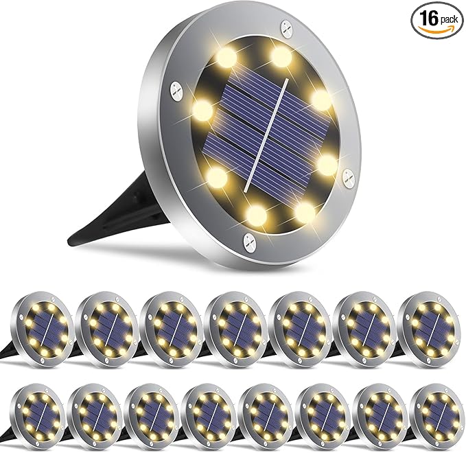 OULONGER Solar Ground Lights 16Pack, Garden Solar Outdoor Waterproof Pathway Bright In-Ground Lights Outdoor Lighting Decor for Lawn, Patio, Yard, Driveway,Walkway Warm Light